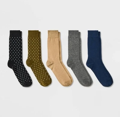 NWT~ Goodfellow & Co 7-12 Shoe Size 5 pk Crew Dress Socks Solid Polka Dots 16 - Image 1 of 3