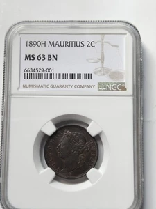 Mauritius 1890H 2 Cents NGC MS63BN Video - Picture 1 of 7