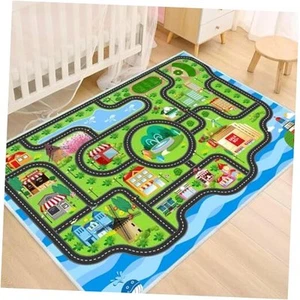 Car Rug,Kids Play Rug with Roads,Playroom Toy Car Rug,Non Slip Car Track Rug  - Picture 1 of 8