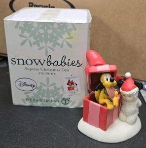 RARE Dept 56 DISNEY Snowbabies Surprise Christmas Gift Figurine PLUTO IN BOX! - Picture 1 of 12
