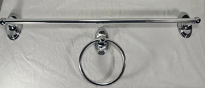 Polished Chrome Bathroom Towel Bar 24” & Towel ring With Mounting Hardware Used - Picture 1 of 7