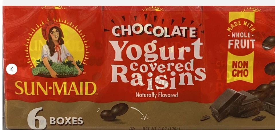 Sun-Maid CHOCOLATE YOGURT Covered California Raisins Sun Dried NON GMO 6 CT - Image 1 of 1