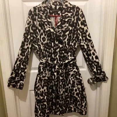 Dana Buchman черный коричневый животных печать двубортный длинным рукавом Тренч L - Изображение 1 из 4