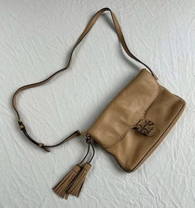 Tory Burch McGraw Flap Crossbody Purse Fringe Tassels Pebbled Leather Bag - Picture 1 of 24