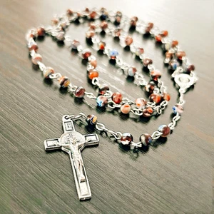 Catholic Rosary Prayer Beads Multicolor Glass Beads Crucifix 18.5” - Picture 1 of 6