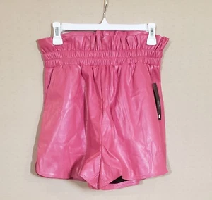 Women's high waisted pink faux leather shorts, with pockets- NWT- size large - Picture 1 of 3