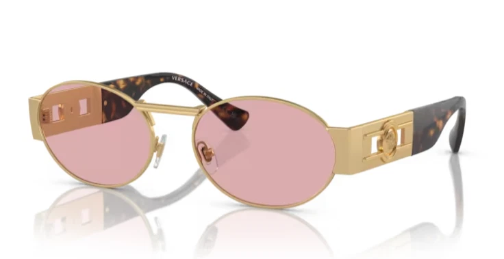 Versace Sunglasses VE2264 100284 Matte Gold Light Violet Lens Round Authentic