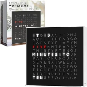 Sharper Image LED Dimmable Light-Up Word Clock Pro Black Modern Design Red Alert - Picture 1 of 1