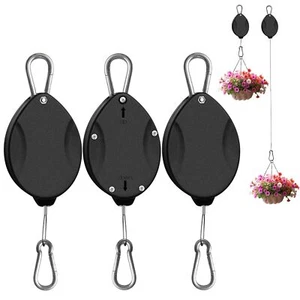 3 Pack Retractable Plant Hangers Heavy Duty Auto Lock for Hanging Baskets Black - Picture 1 of 7
