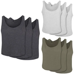 Build your Brand Ladies Oversized Tank 3-Pack Cotton Printable Women's New - Picture 1 of 8