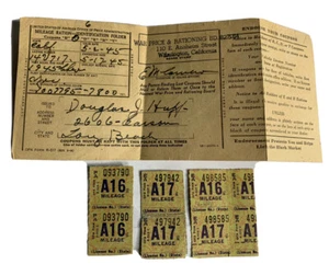 WWII Mileage Ration Identification Folder May 1945 With 10 Mileage Stamps - Picture 1 of 6