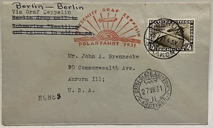 1931 BERLIN GERMANY GRAF ZEPPELIN COVER TO ILLINOIS ICEBREAKER MALYGIN #C42 - Picture 1 of 5