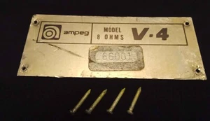 1970s AMPEG V-4 SPEAKER CABINET PLATE W/MOUNTING BRADS AND SERIAL NUMBER - Picture 1 of 2