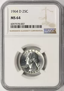 1964-D 25c Washington Quarter NGC MS64 - Picture 1 of 4