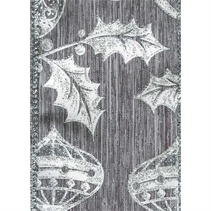 Silver Holly Ornaments Gray Solid Rossland Wide Wired Ribbon 25 yd NEW holiday - Image 1 of 1