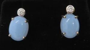 .. 9 carat solid white gold & blue chalcedony vintage Art Deco antique earrings - Picture 1 of 10
