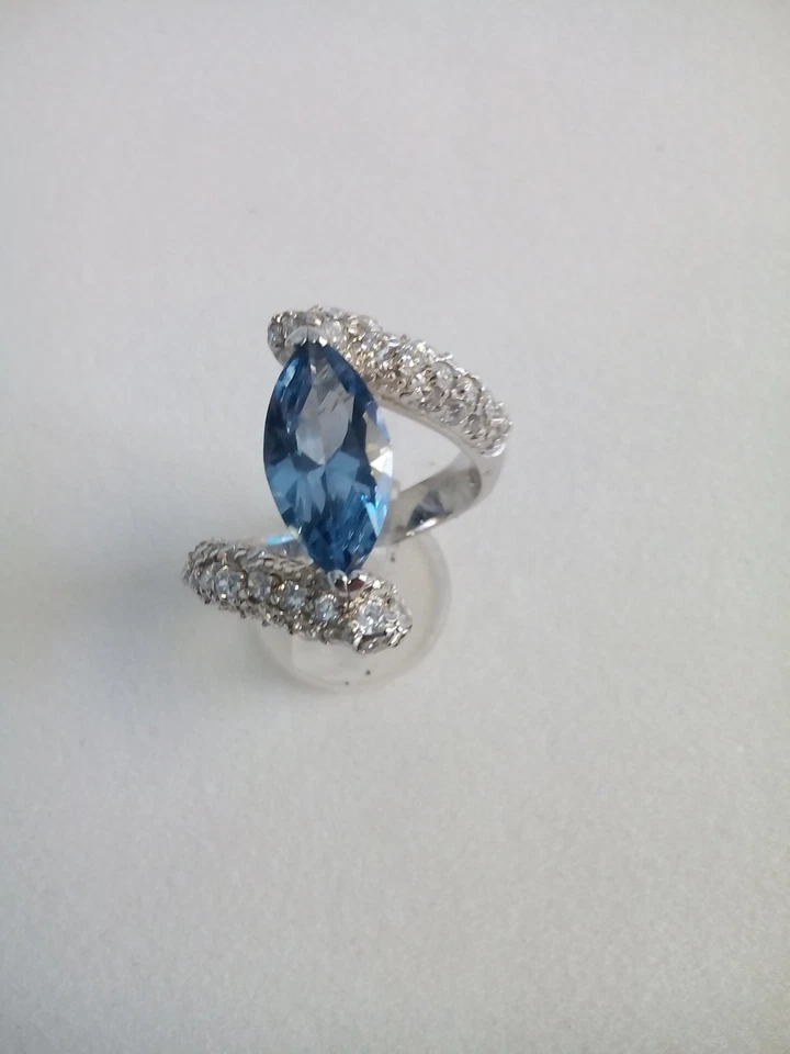 Anello donna argento 925,zirconi bianchi e azzurro idea regalo Natale RingSilver - Immagine 1 di 1