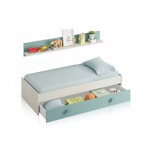Cama doble compacto juvenil nido + estante, cama infantil, Blanco Alpes y Acqua - Imagen 1 de 7