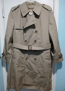London Fog Maincoats by Greenwood Tan Size 40S Fur Lined Double Breasted/Belted - Picture 1 of 9