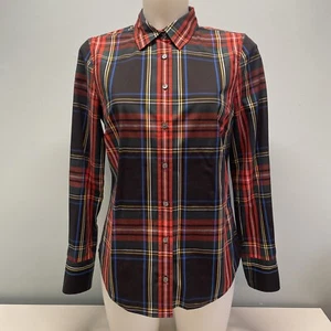 J Crew Women’s Slim Long Sleeve Button Up Shirt Black Red Royal Blue Plaid 2 - Picture 1 of 13