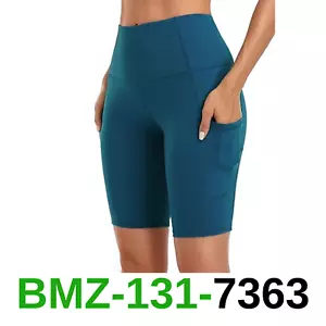 Oalka Women's Short Yoga Side Pockets High Waist Workout Running Shorts Teal, XL - Picture 1 of 5