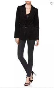 NWT Paige Sorrenti Stretch Velvet Corduroy Belted Blazer Jacket Black Size S - Picture 1 of 20