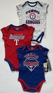 MLB Texas Rangers Baby Mädchen rot/blau/weiß gepunktet 3er-Pack Bodys Größe 12 Monate - Bild 1 von 10