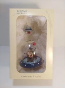 Glassware Art Studio Santa Fishing Glass Christmas Ornament 5 " Tall - Picture 1 of 12