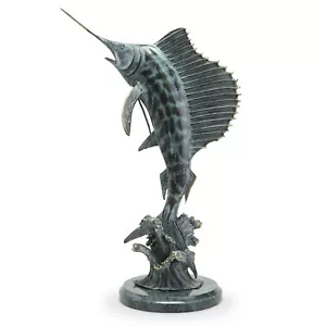 Tail Walker Sailfish Brass Statue Nautical Fish Sculpture Marble Base SPI 30817 - Picture 1 of 3