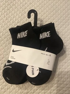 NEW Nike XXS Size4-5 Swoosh Logo Black Ankle Socks 6 Pairs NEW - Picture 1 of 3