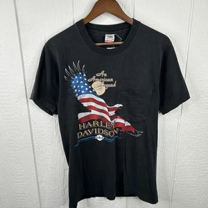 Camiseta de bolsillo Harley Davidson Eagle 1989 vintage emblema 3D “negra” talla M - Imagen 1 de 12