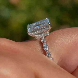 Luxury Solitaire Ring – Radiant Cut Moissanite Center Stone with Sparkling Band - Picture 1 of 8