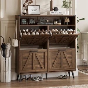 Shoe Cabinet with 4 Flip Drawers,Farmhouse Shoe Storage Cabinet for Entryway,... - Picture 1 of 8