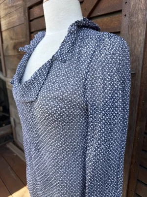 Sportscraft Blue Purple Floral Print 100% Silk Sheer Blouse Ruffle Top Size 12 - image 1 of 4