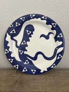 Vintage Pier 1 Italian Ceramic Plate Abstract White Cobalt Blue Sea Creature 10” - Picture 1 of 8