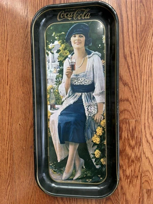 Vintage "Coca-Cola" 1973 Tray Lady in Blue Dress Reproduction of 1921 Ad Art - Image 1 of 4