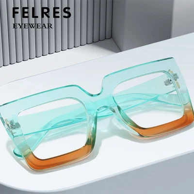 Monturas cuadradas de gafas verdes y naranjas para mujer clásicas anti luz azul Foto 1 de 4