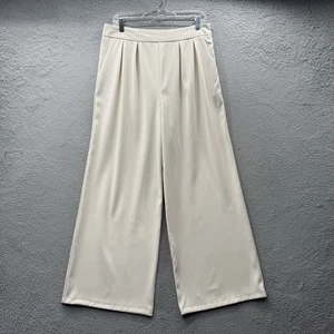 Avec Les Filles Hose beige creme weites Bein hoher Bund Plissee Freizeit Damen 10 - Bild 1 von 11
