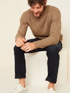 Old Navy Sweater Mens Size Medium Textured Rib Knit Crewneck Pullover Brown - Picture 1 of 11