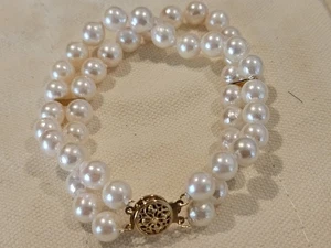 NEW 14k gold pearl double strand bracelet gold accents - Picture 1 of 5