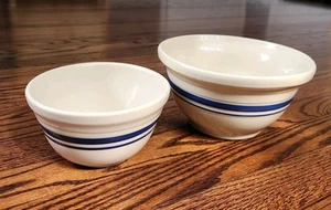 Vge Roseville Friendship Pottery Nesting Bowls Blue Stripe 1 & 2 qt 6 & 8” MINT - Picture 1 of 17