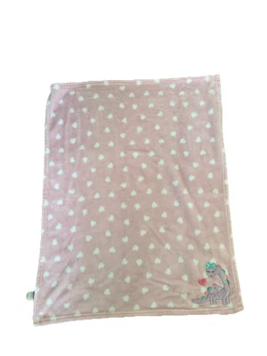 Baby Essentials Fleece Plush Baby Blanket Dinosaur White Hearts Pink Blanket - Image 1 of 4
