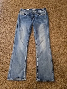 Vigoss Womens 12 Slim Boot Cut Jeans Blue Distressed Patched Crotch And Back - Picture 1 of 23