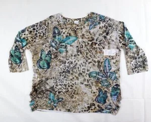 Time & Tru Women's Large (L) 12-14 Jeweled Cheetah Butterfly Blouse Shirt Top - Picture 1 of 14