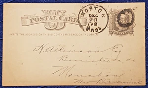 Postal Card  UX-5, sent from Boston, MA  Used Dec 20 - Picture 1 of 2