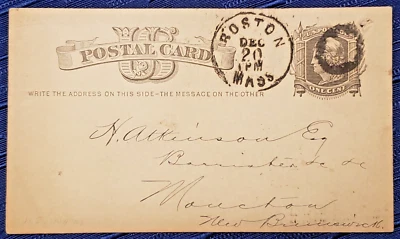 Postal Card  UX-5, sent from Boston, MA  Used Dec 20 - Image 1 of 2