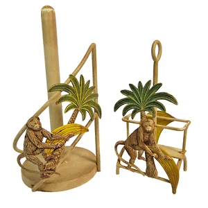 Vintage Affe Papier Handtuch Serviettenhalter Set Metall Dschungel Tier Kitsch Küche - Bild 1 von 24