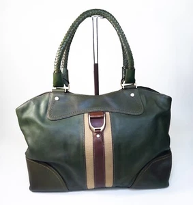 Vintage Cole Hann Pebbled Leather Equestrian Brass Stirrup Shoulder Bag Tote - Picture 1 of 9