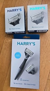 HARRY'S Gray Charcoal Men's Razor Handle + 10 Blades Cartridges - NEW - Picture 1 of 2