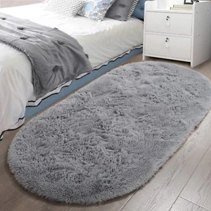 Fluffy Bedroom Rug 2.6' X 5.3', Shaggy Area Rug for Bedroom Bedside, Soft Oval T - Picture 1 of 12